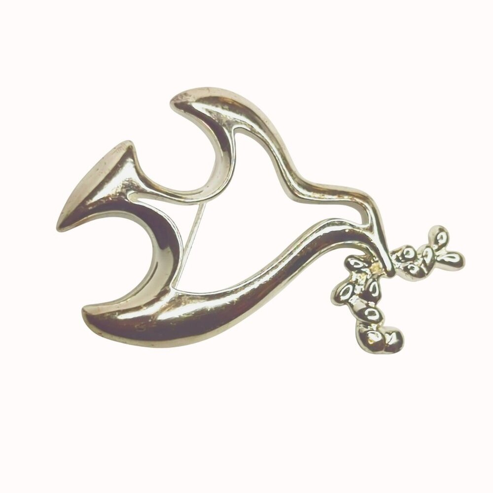 Vintage Anne Klein Silver-Tone Dove Brooch With Olive Branch Brooch Pin